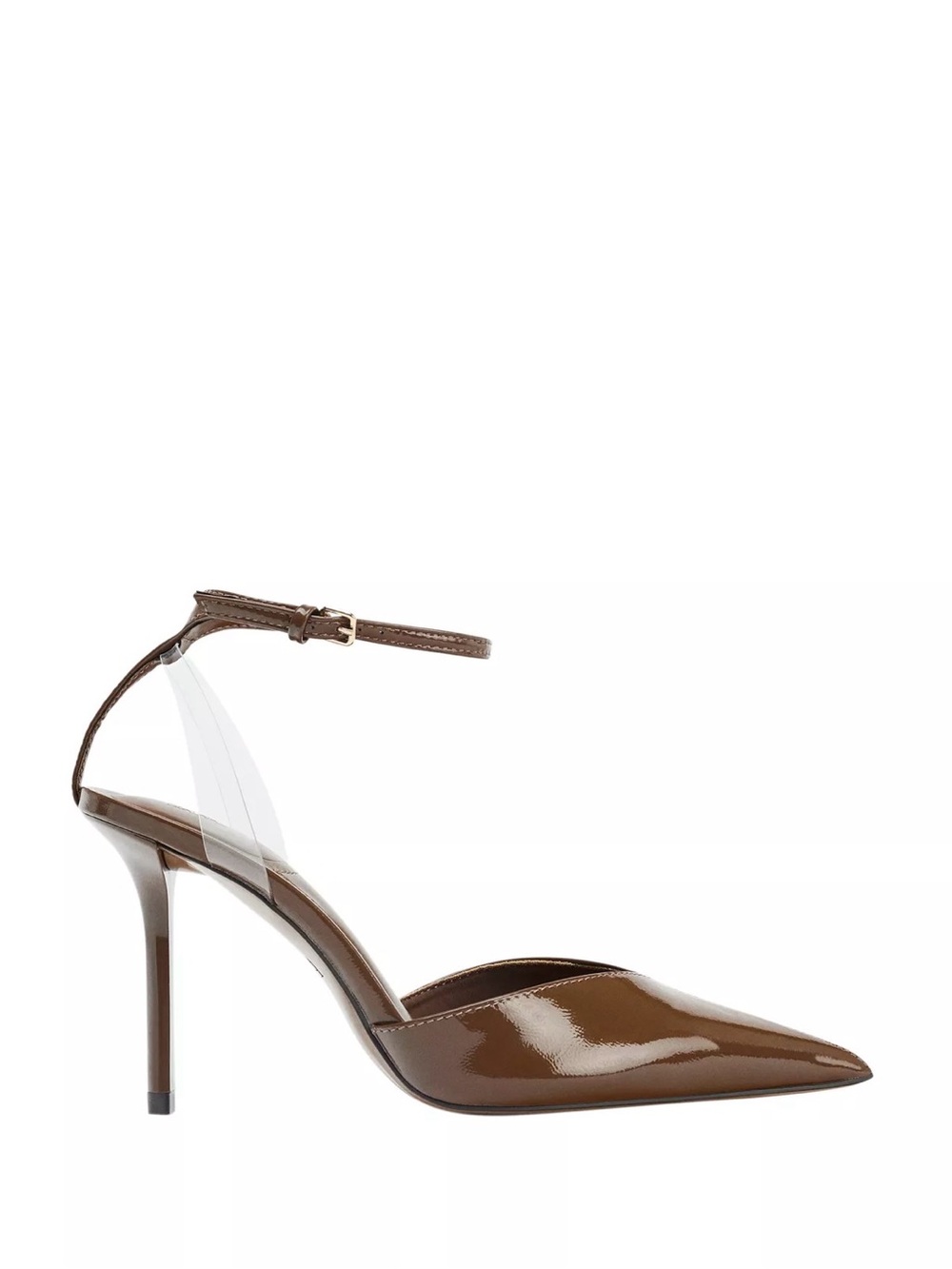 Zara Brown Patent Pointed-Toe Ankle-Strap Heels